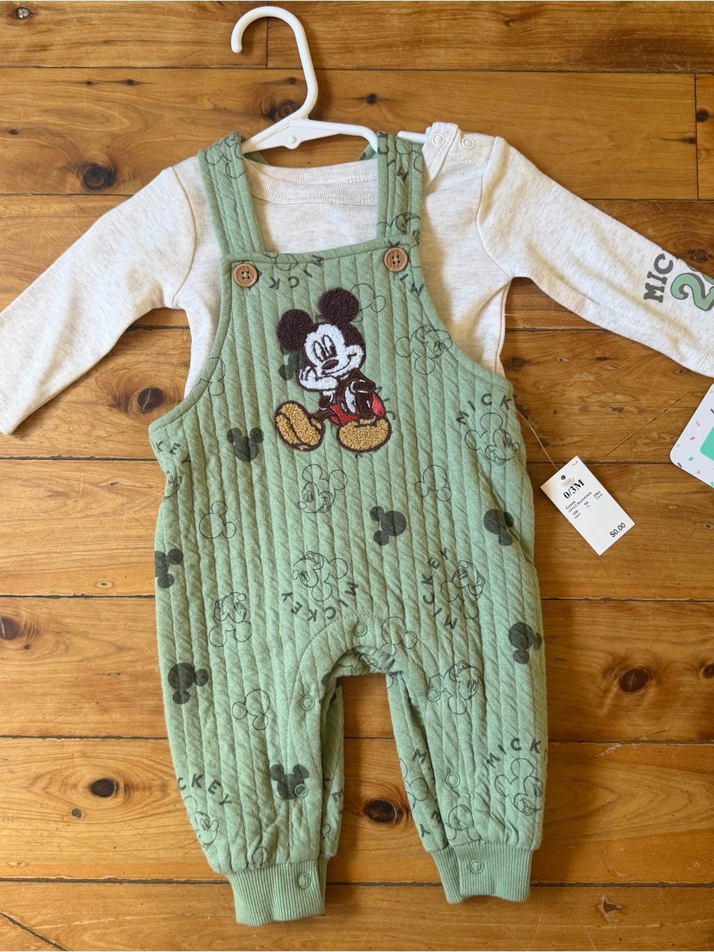 Disney Mickey Mouse Quilted Overalls and Onesie